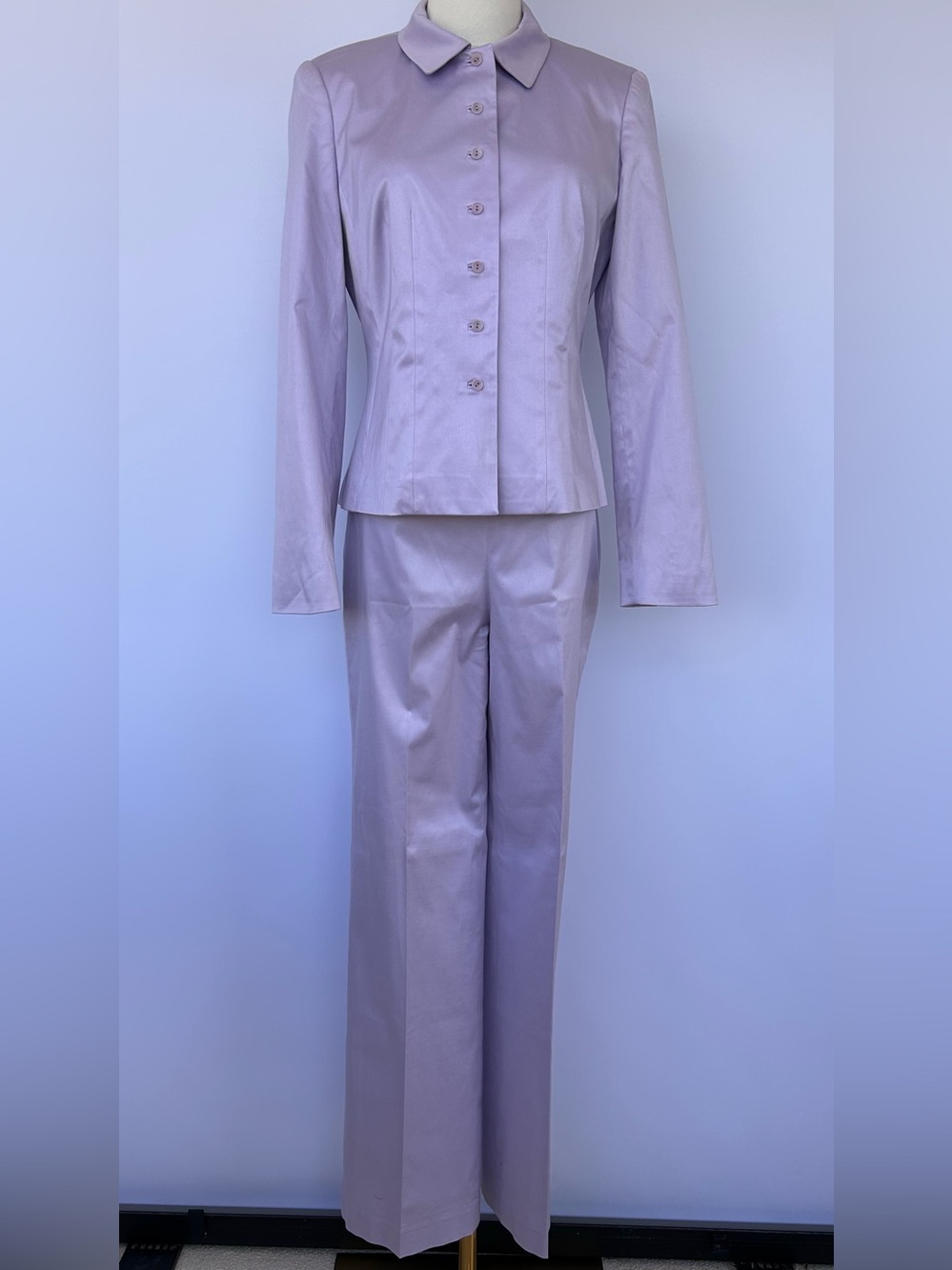 Talbots Women’s Lilac Silk 2-Pc Pantsuit Structured Jacket Straight Pant Size 4